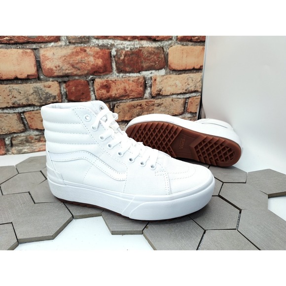 VANS Sk8-Hi Stacked Lugged Sneakers White Canvas Women Platform Shoes Sz 7.5 - Picture 9 of 11